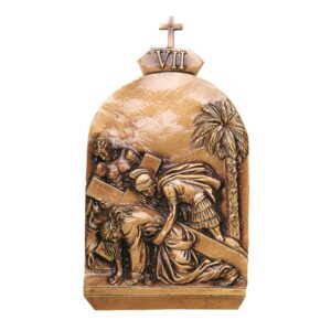 Targa con bassorilievo in bronzo per lapide – Via Crucis, VII Stazione