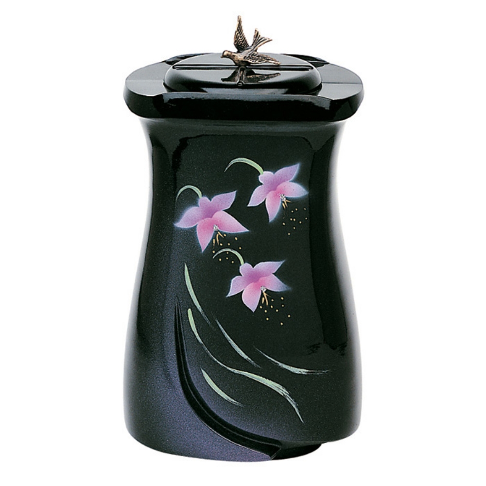 0001103 urna cineraria in bronzo finitura ceramismalt nera con decorazione floreale linea idria cm 28 1000