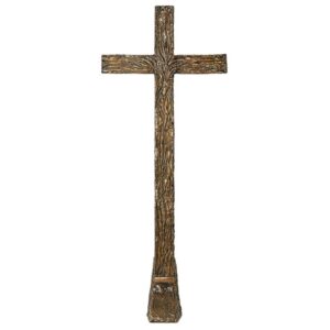 Croce in bronzo con superficie decorata a corteccia
