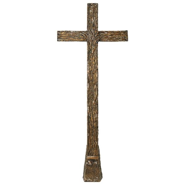 Croce in bronzo con superficie decorata a corteccia