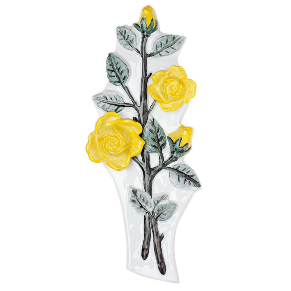 decorazioni floreali per lapidi - tralcio di rose in porcellana rose gialle