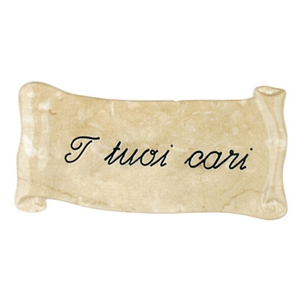 Pergamena commemorativa in bronzo per lapidi. Finitura marmo Botticino - Dedica: I tuoi cari.