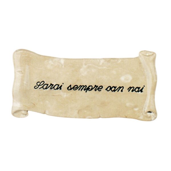 Pergamena commemorativa in bronzo per lapidi. Finitura marmo Botticino - Dedica: Sarai sempre con noi