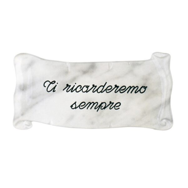 Pergamena commemorativa in bronzo per lapidi. Finitura marmo Carrara - Dedica: Ti ricorderemo sempre