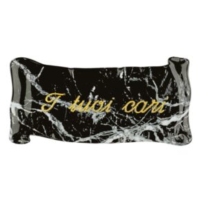 Pergamena commemorativa in bronzo per lapidi. Finitura marmo Nero Marquinia – Dedica: I tuoi cari.