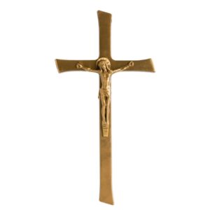 Croce semplice in bronzo lucido con Crocifisso – Estremità taglio obliquo