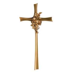 Croce in bronzo stilizzata – Decorata con tralcio di rose