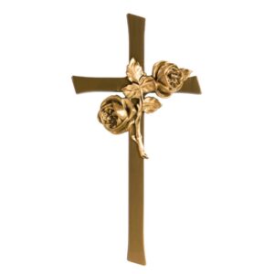 Croce in bronzo decorata con boccioli di rose