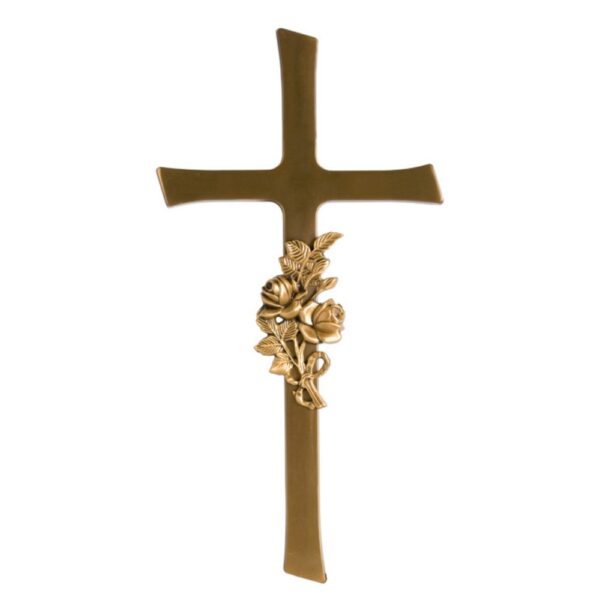 Croce in bronzo decorata con tralcio di rose