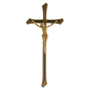 Crocifisso in bronzo su croce con angoli smussati stile classico