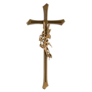 Croce in bronzo lucido con angoli smussati e spighe di grano