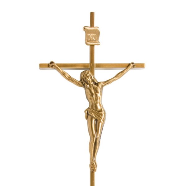 Crocifisso in bronzo su croce sottile stile classico - immagine 2