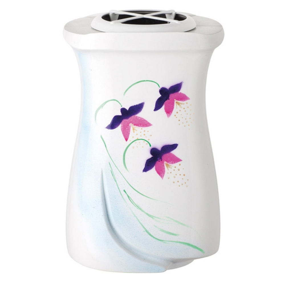 0002062 vaso portafiori grande per lapide o monumento cimiteriale linea idria bronzo bianco decorato iris 1000
