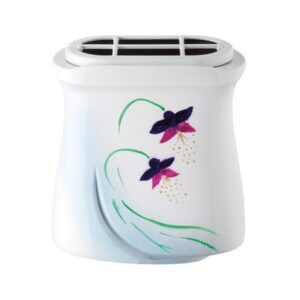 Vaschetta portafiori per lapide – Linea Idria – Bronzo bianco decorato iris
