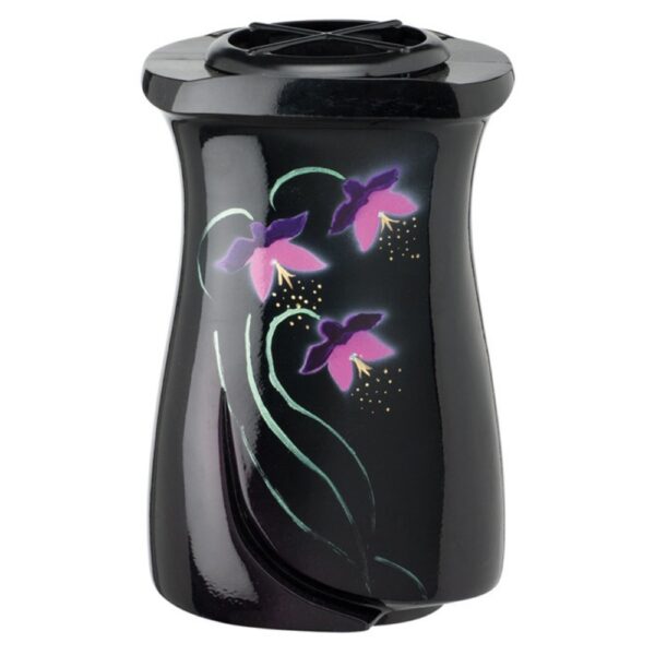 Vaso portafiori grande per lapide o monumento cimiteriale - Linea Idria - Bronzo nero decorato iris