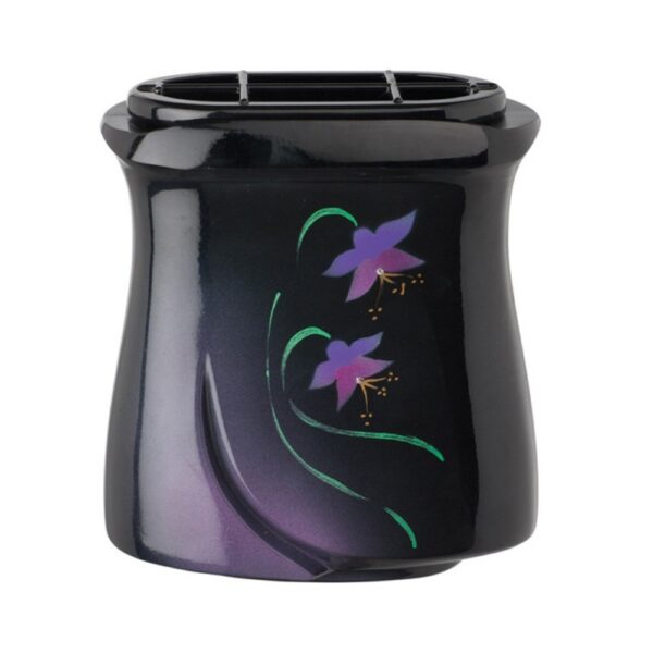 Vaschetta portafiori per lapide - Linea Idria - Bronzo nero decorato iris