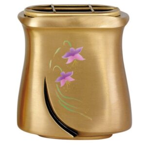 Vaschetta portafiori per lapide – Linea Idria – Bronzo decorato iris