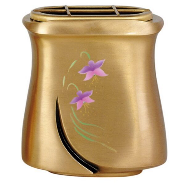 Vaschetta portafiori per lapide - Linea Idria - Bronzo decorato iris