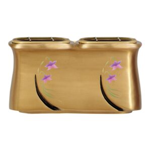 Vaschetta portafiori doppia per lapide – Linea Idria – Bronzo decorato iris