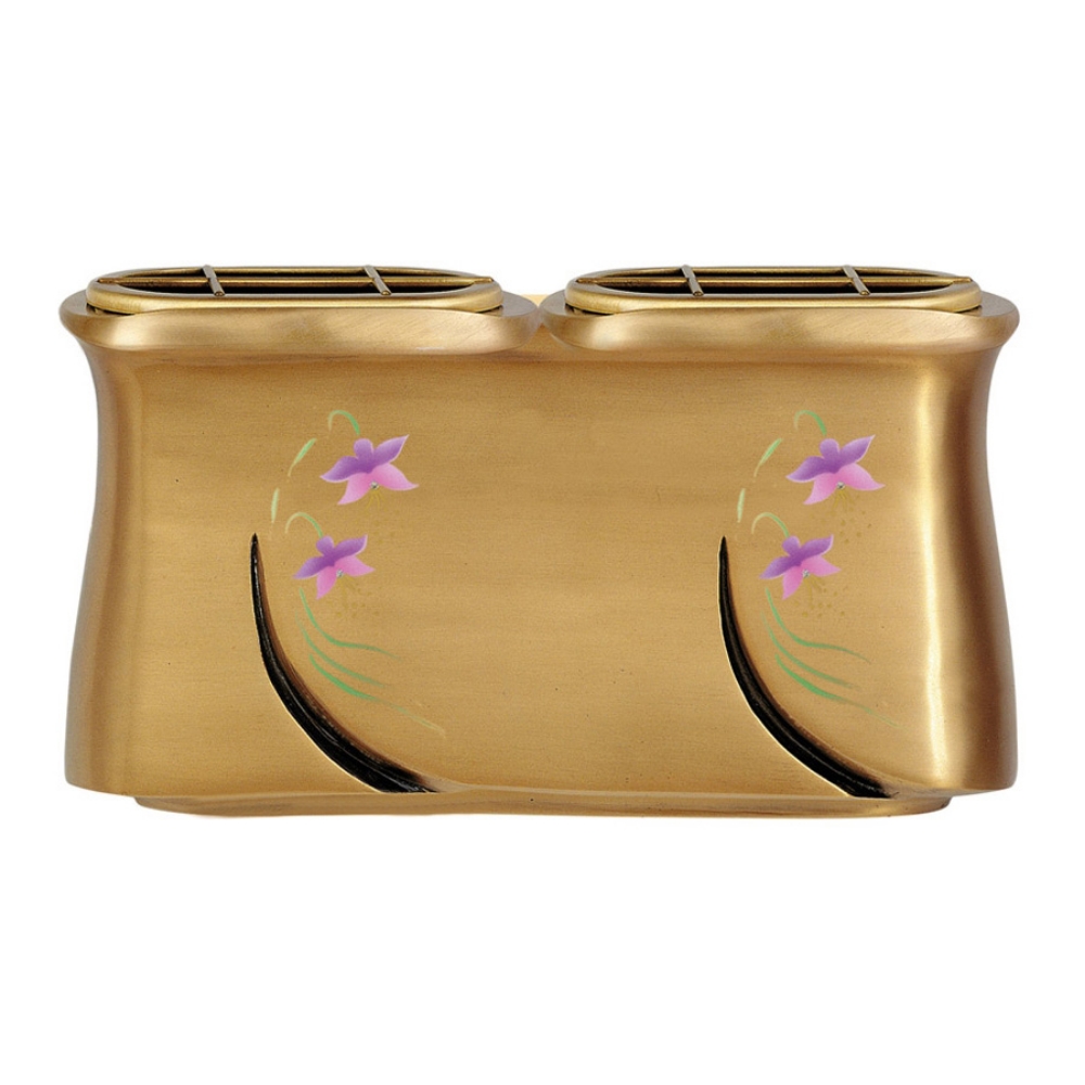 0002082 vaschetta portafiori doppia per lapide linea idria bronzo decorato iris 1000