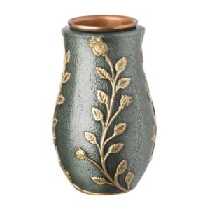 Vaso portafiori per lapide – Linea Meg – Verde antico con decorazioni oro – Bronzo Shell Moulding