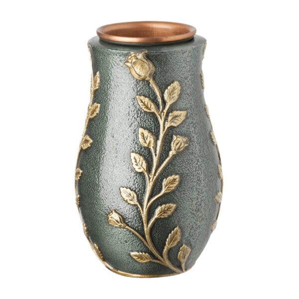 Vaso portafiori per lapide - Linea Meg - Verde antico con decorazioni oro - Bronzo Shell Moulding