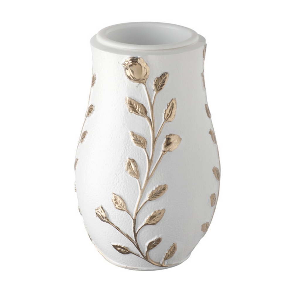 0002098 vaso portafiori per lapide linea meg finitura bianco con decorazioni oro bronzo shell moulding 1000