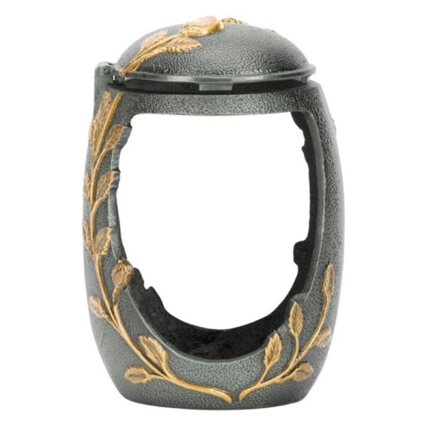 Lampada a cero per lapidi - Bronzo finitura verde antico con decorazione oro - Linea Meg