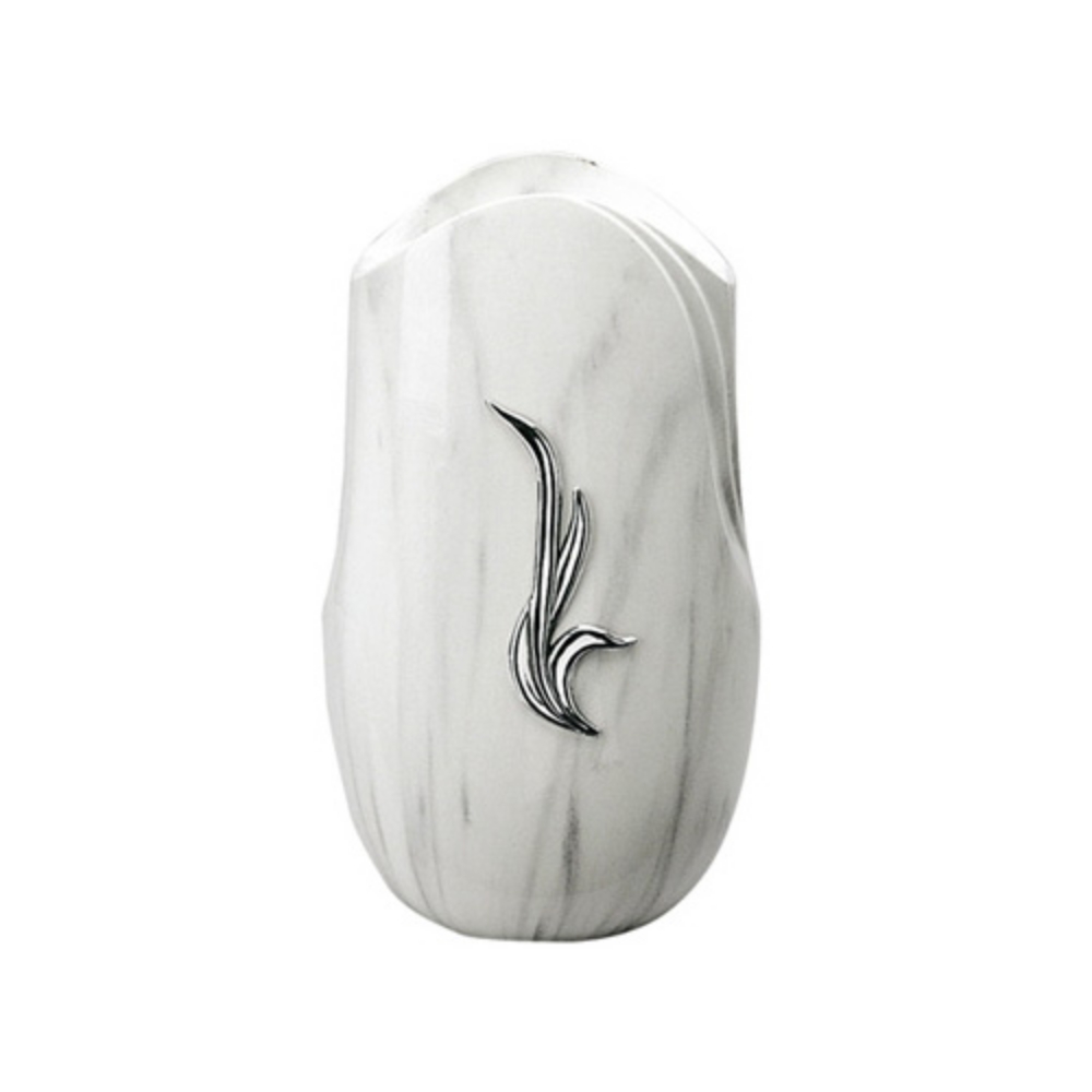 0002119 vaso portafiori per lapide linea olla fela finitura marmo carrara bronzo con decorazione cromo ciner 1000