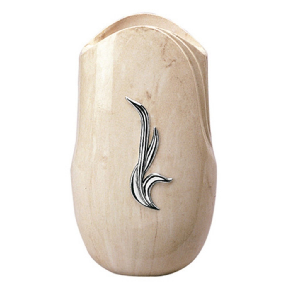 0002121 vaso portafiori per lapide linea olla fela finitura marmo botticino bronzo con decorazione cromo 1000
