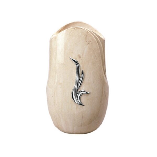 Vaso portafiori per lapide - Linea Olla fela - Finitura marmo Botticino - Bronzo con decorazione cromo (cinerari e ossari)