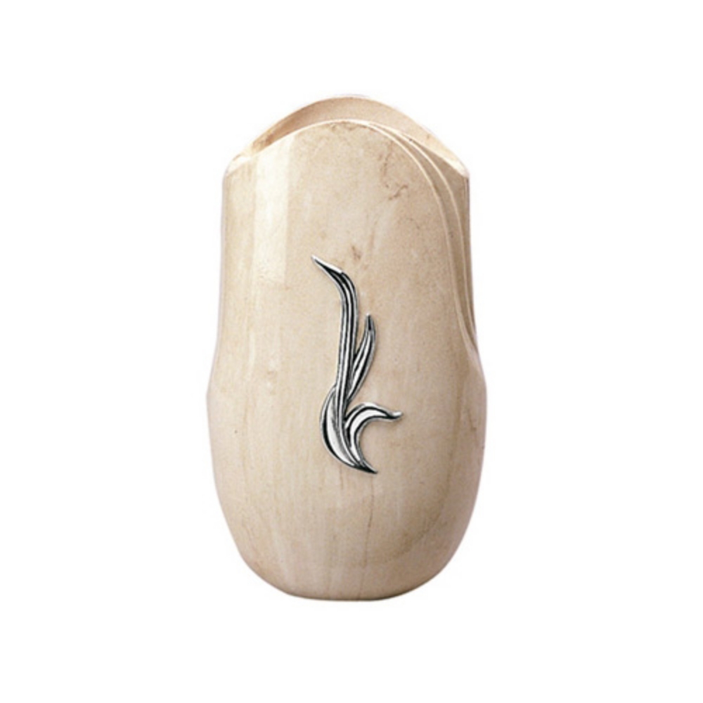 0002122 vaso portafiori per lapide linea olla fela finitura marmo botticino bronzo con decorazione cromo cin 1000