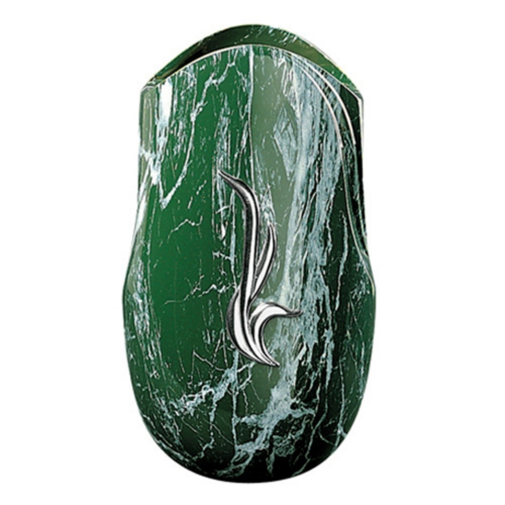 0002124 vaso portafiori per lapide linea olla fela finitura marmo verde guatemala bronzo con decorazione cro 1000