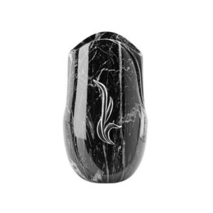 Vaso portafiori per lapide – Linea Olla fela – Finitura marmo Nero Marquinia – Bronzo con decorazione cromo (cinerari e ossari)
