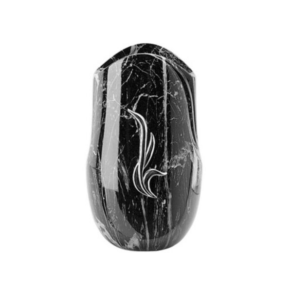 Vaso portafiori per lapide - Linea Olla fela - Finitura marmo Nero Marquinia - Bronzo con decorazione cromo (cinerari e ossari)