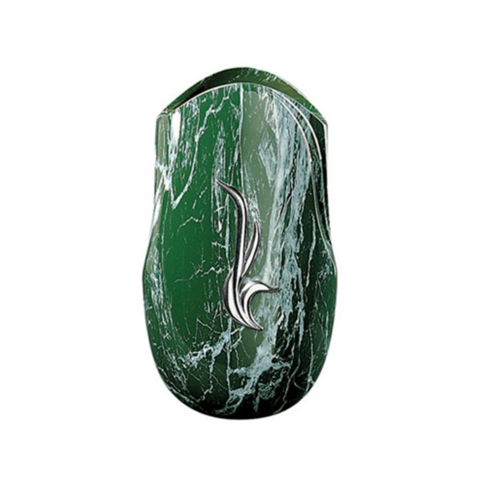 0002126 vaso portafiori per lapide linea olla fela finitura marmo verde guatemala bronzo con decorazione cro 1000