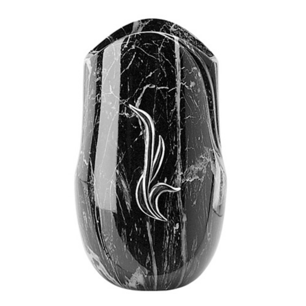 0002128 vaso portafiori per lapide linea olla fela finitura marmo nero marquinia bronzo con decorazione crom 1000