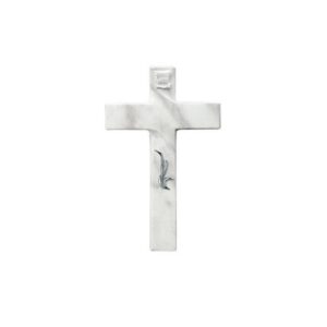 Croce in bronzo con decorazione cromata e finitura marmo bianco Carrara – Linea Olla Fela Cromo