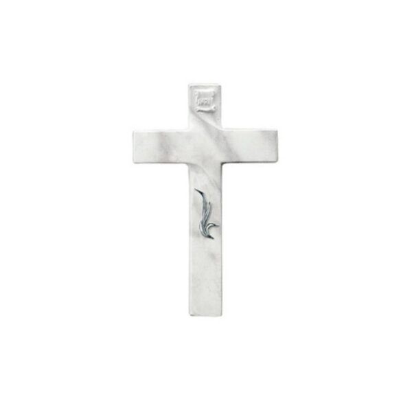 Croce in bronzo con decorazione cromata e finitura marmo bianco Carrara - Linea Olla Fela Cromo