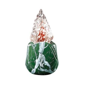 Lampada votiva per lapidi – Linea Olla – Bronzo finitura Verde Guatemala con decorazione cromo