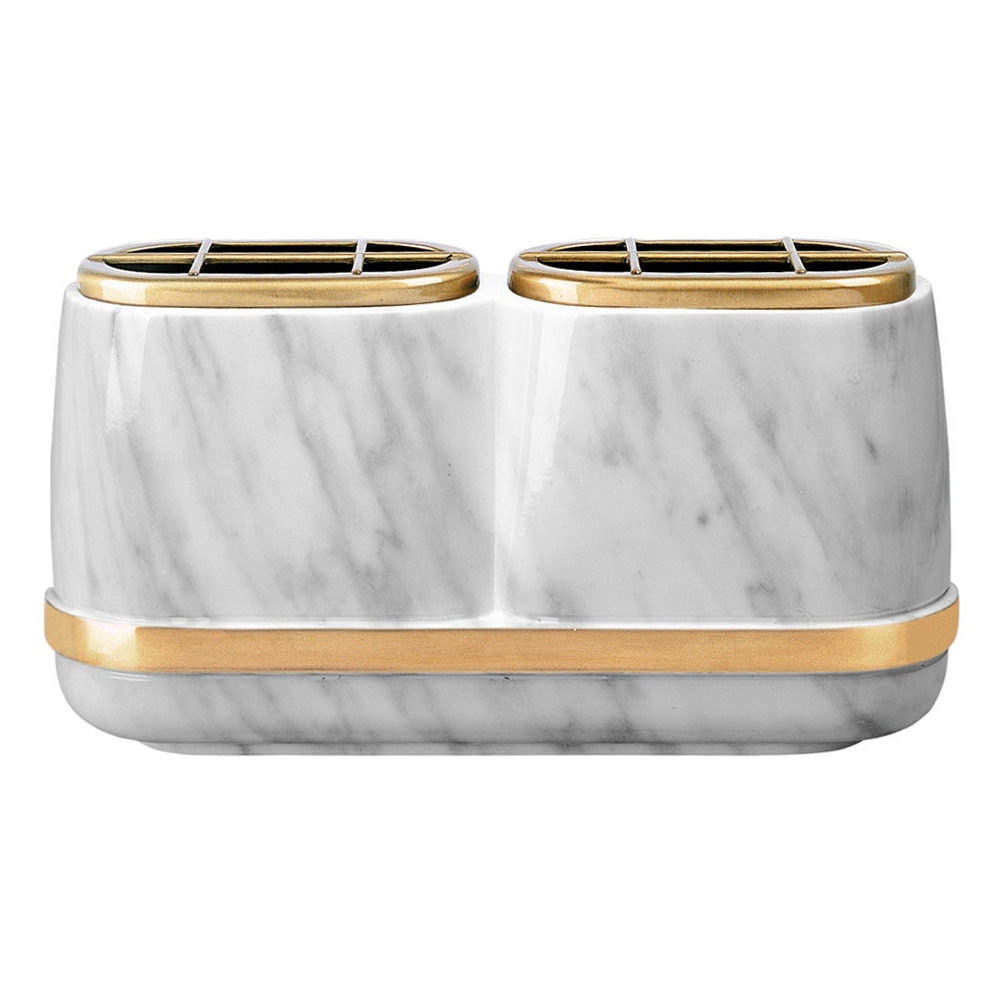 0002182 vaschetta portafiori doppia cotile carrara con fascia bronzo bronzo 1000