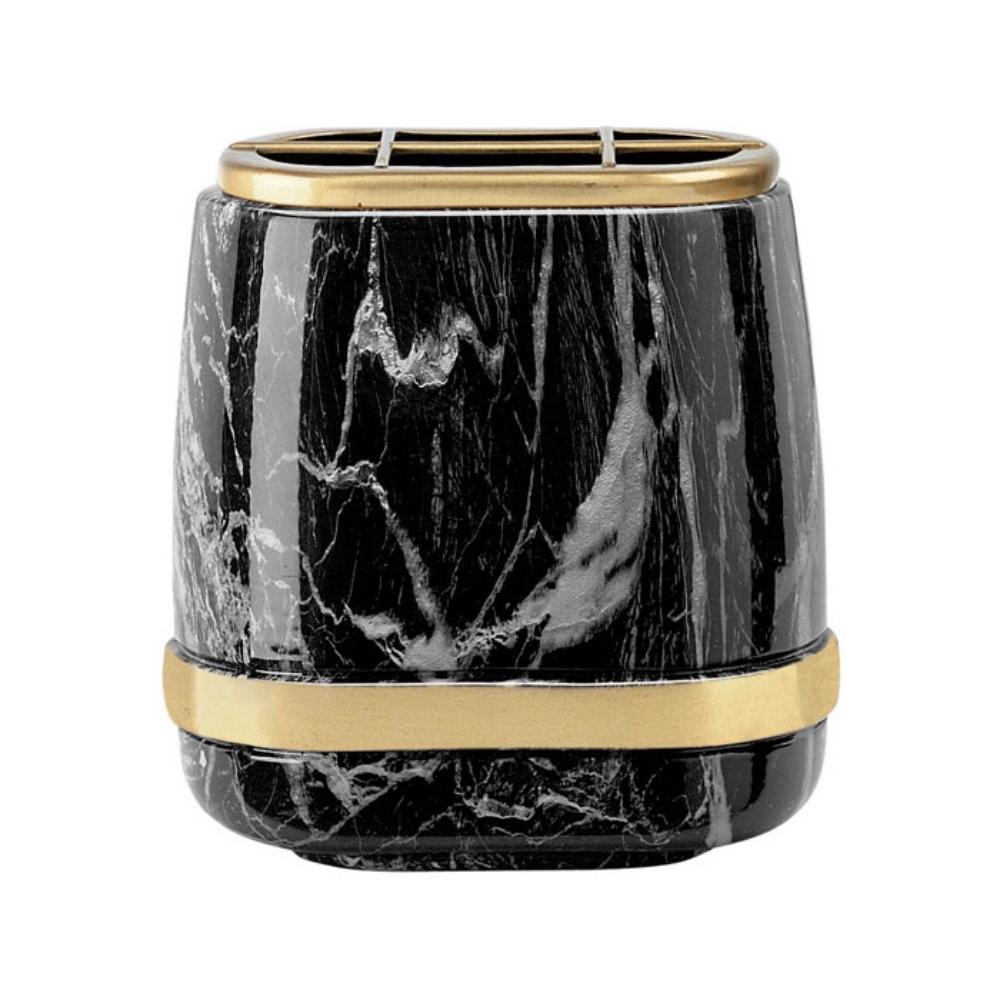 0002185 vaschetta portafiori per lapide linea cotile nero marquinia con fascia bronzo bronzo 1000