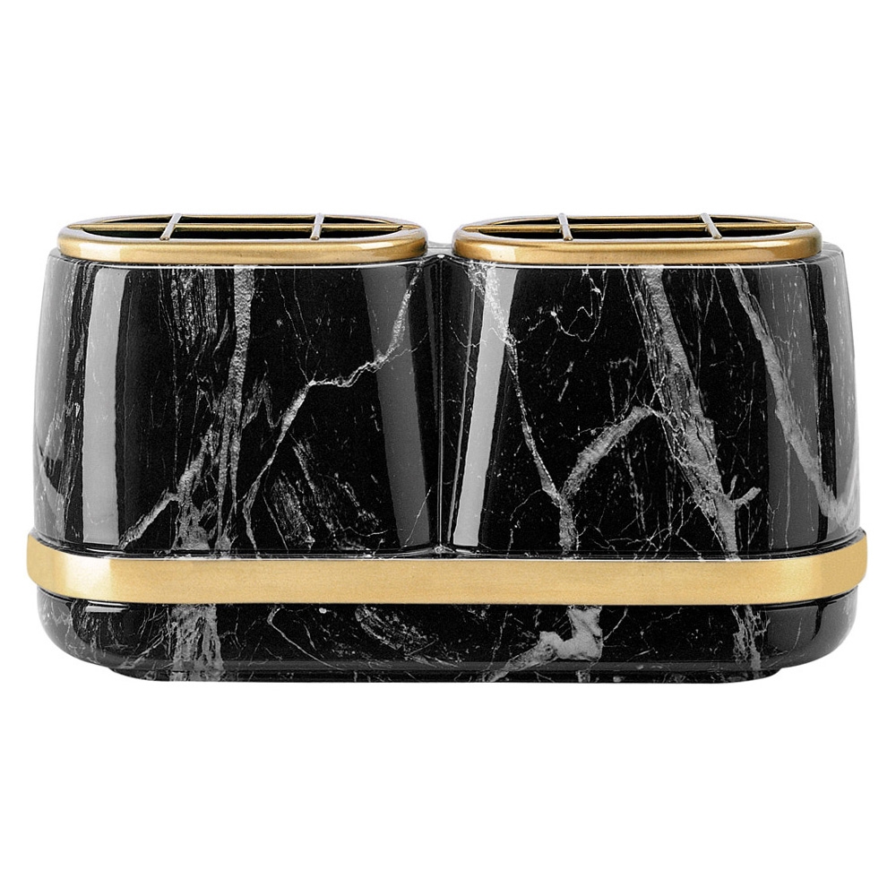 0002186 vaschetta portafiori doppia per lapide linea cotile nero marquinia con fascia bronzo bronzo 1000
