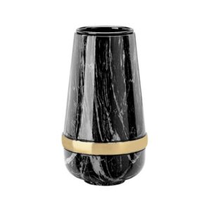 Vaso portafiori per lapide – Linea Cotile – Finitura marmo Nero Marquinia con fascia bronzo – Bronzo