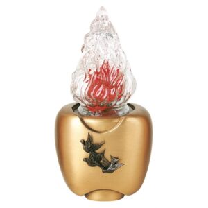 Lampada votiva per lapidi per cinerari e ossari decorata con colombe – Linea Olpe Volo – Bronzo