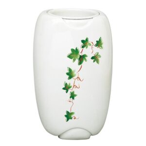 Vaso portafiori per lapide – Linea Olpe bianco decorato edera – Bronzo (Cinerari e ossari)