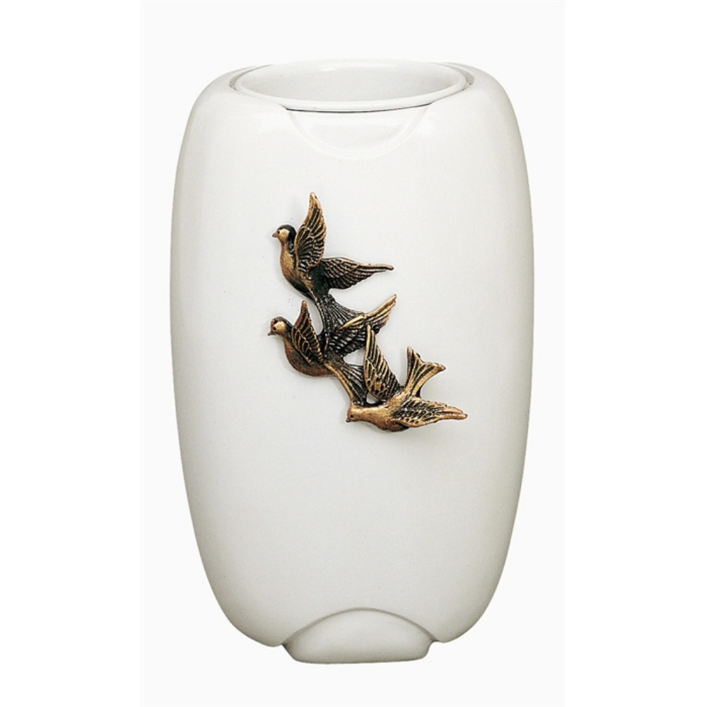 0002201 vaso portafiori per lapide linea olpe bianco con colombe bronzo cinerari e ossari 1000
