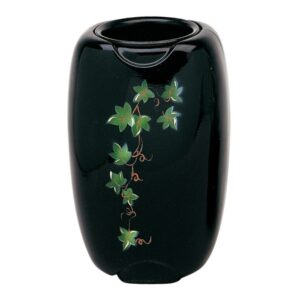 Vaso portafiori per lapide – Linea Olpe nero decorato edera – Bronzo (Cinerari e ossari)