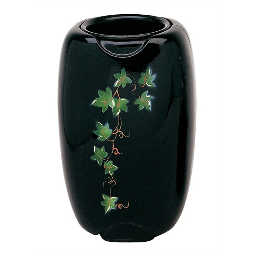 0002203 vaso portafiori per lapide linea olpe nero decorato edera bronzo cinerari e ossari 1000