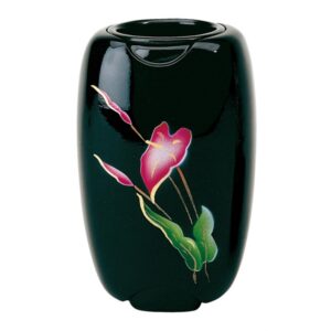 Vaso portafiori per lapide – Linea Olpe nero decorato anturium – Bronzo (Cinerari e ossari)